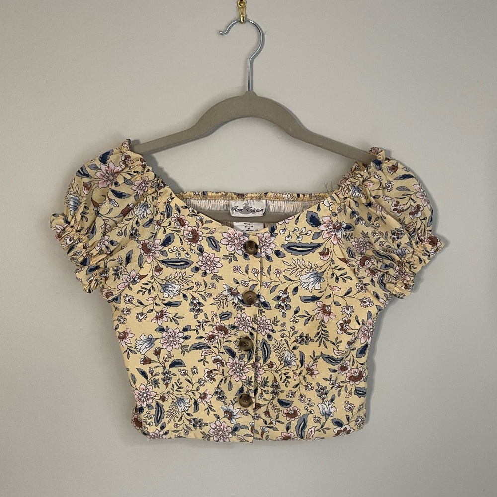 Cute Cottage Core Autumn floral Peasant Corset Top with Puff Sleeves size 10